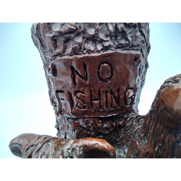 Pecan Shell Resin Bears No Fishing Figure Red Mill MFG Vintage 1990s 6 Inch - Picture 9 of 15